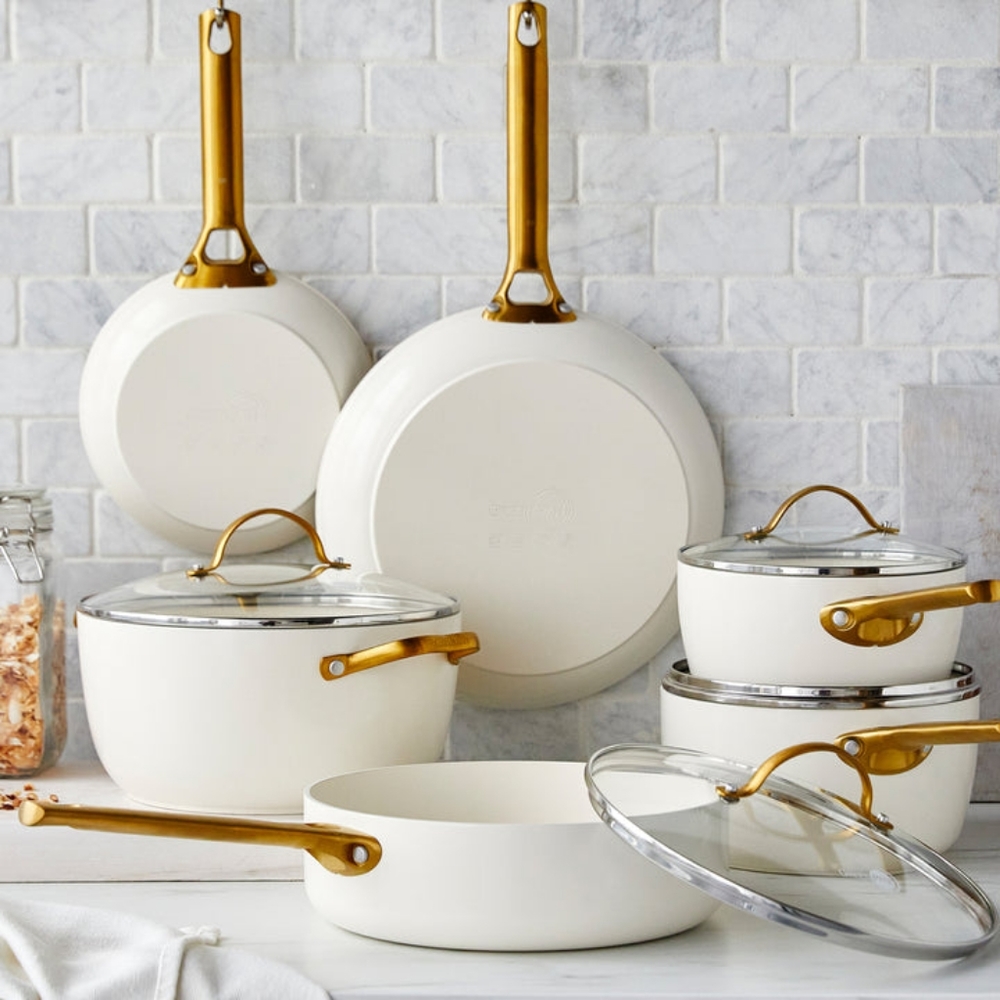 GreenPan Reserve 10-Piece Ceramic Nonstick Cookware Set - Cream With Gold - Tone